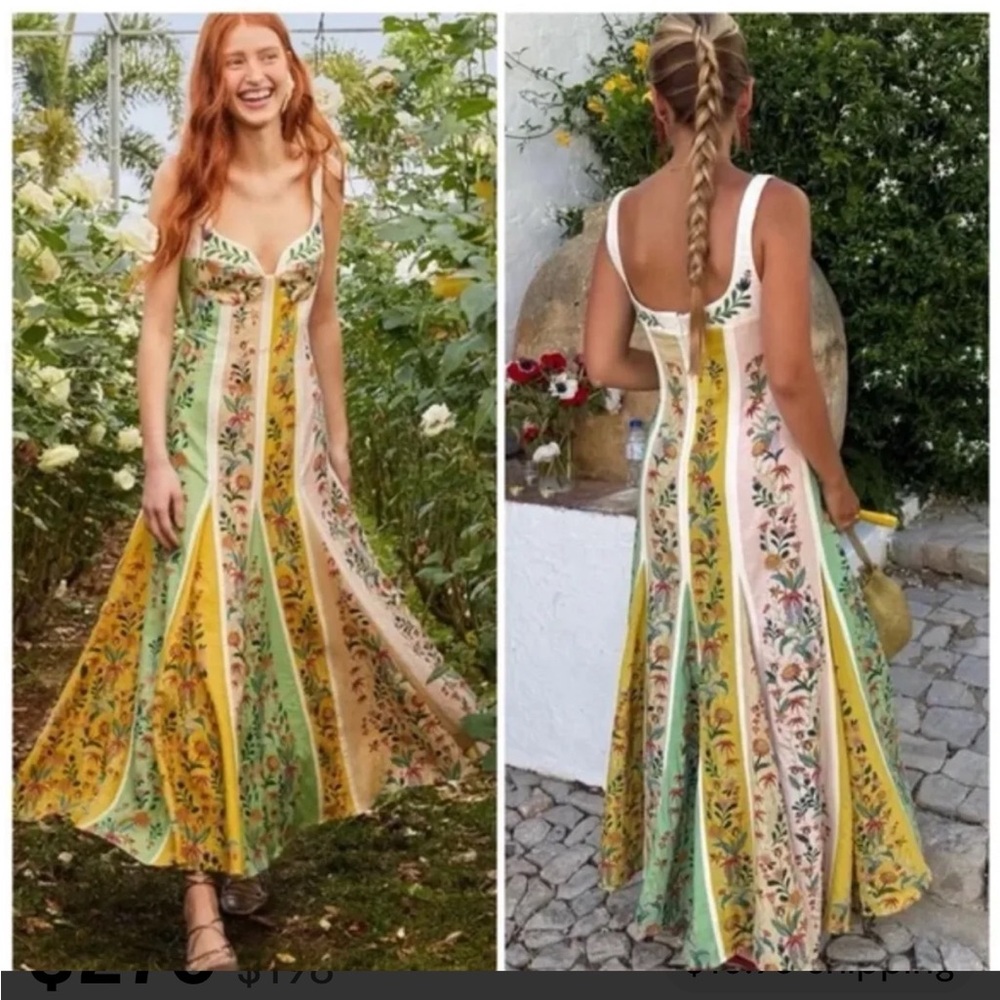 Farm Rio Delicate Floral Stripes Maxi Dress